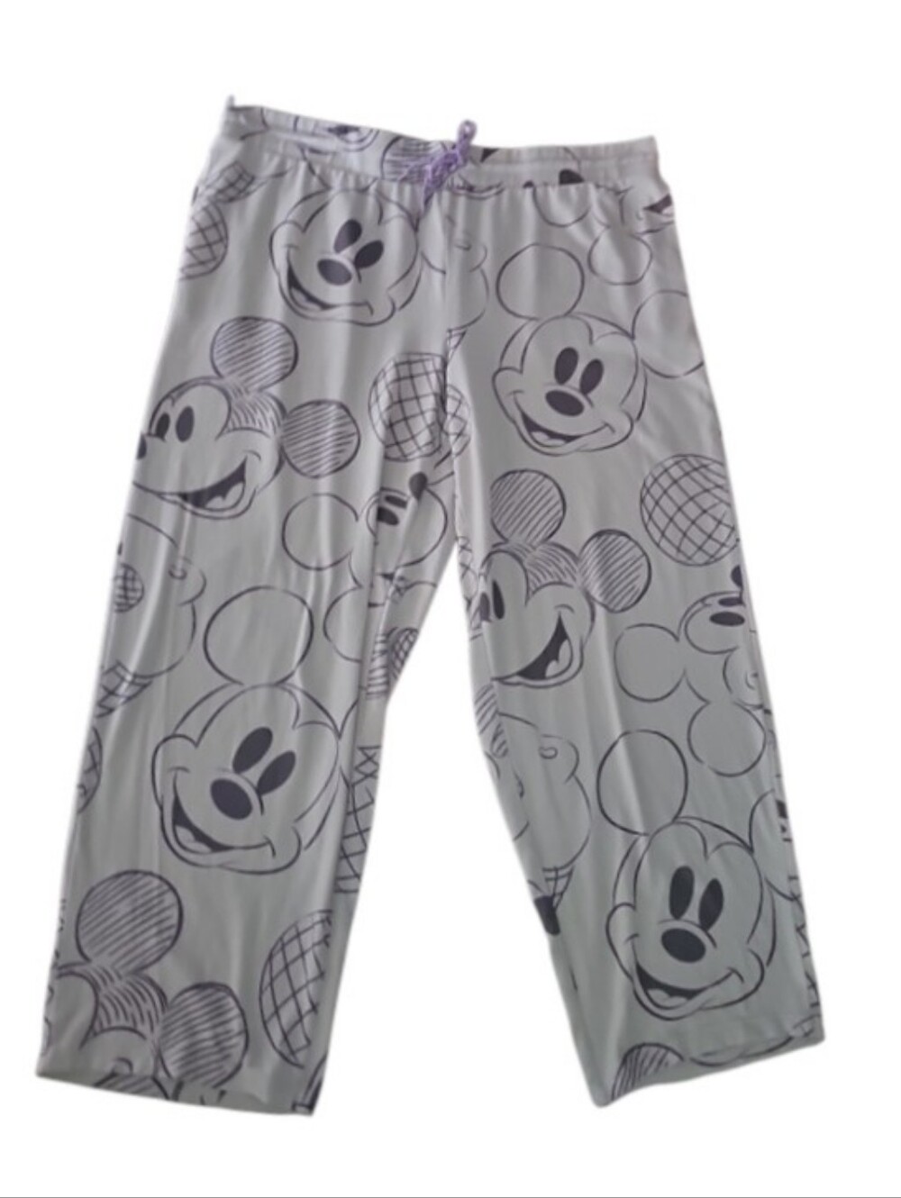 Disney Mickey Mouse Lounge Pants Plus 2X White Wide Leg Crop Pajama Disney Adult - Picture 1 of 13